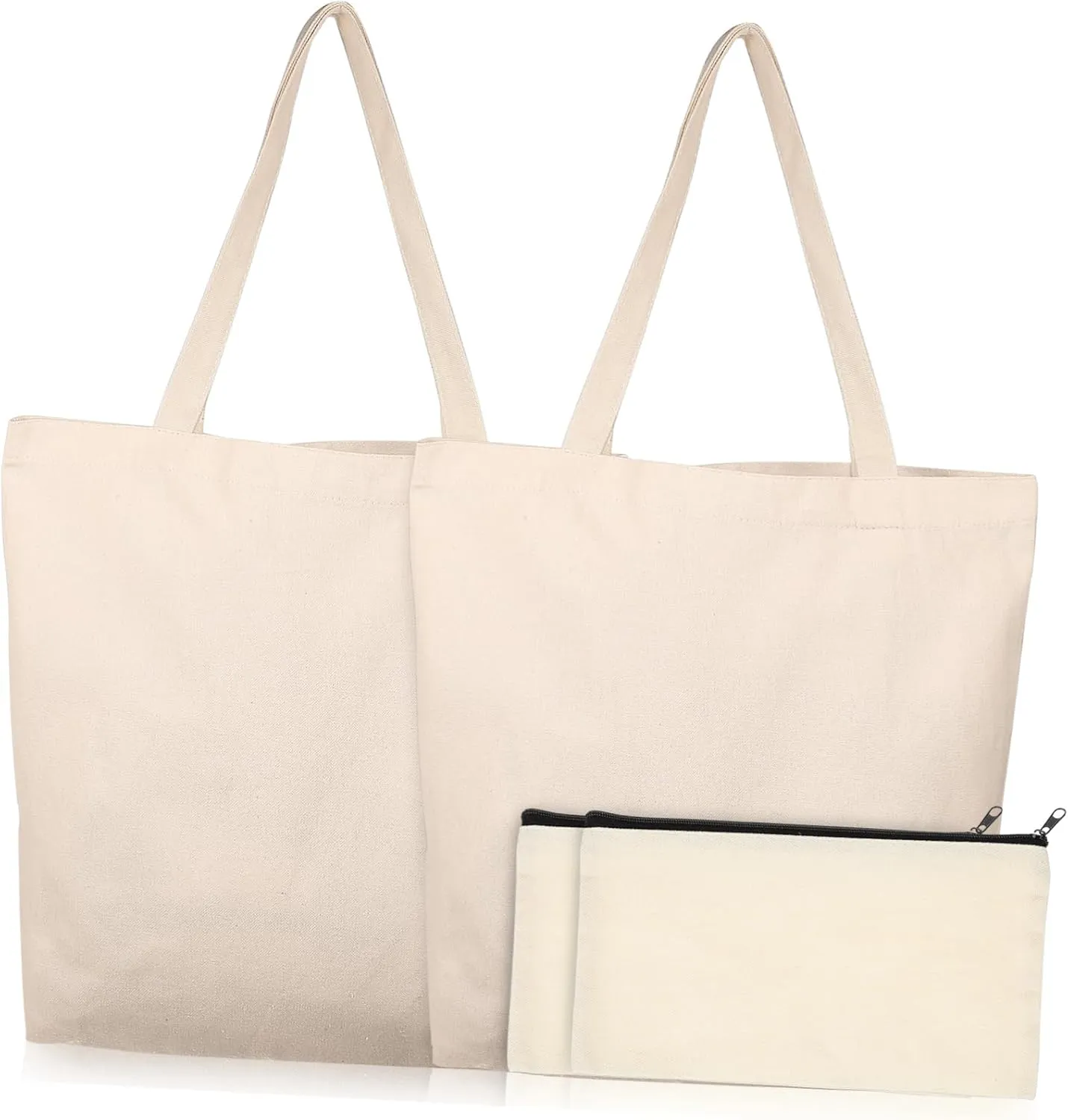 VANZACK 4Pcs Large Capacity Canvas Tote Bags with Zipper Pen Bags Multi Purpose Grocery Shopping Craft Projects and DIY Personalization for Everyday Use
