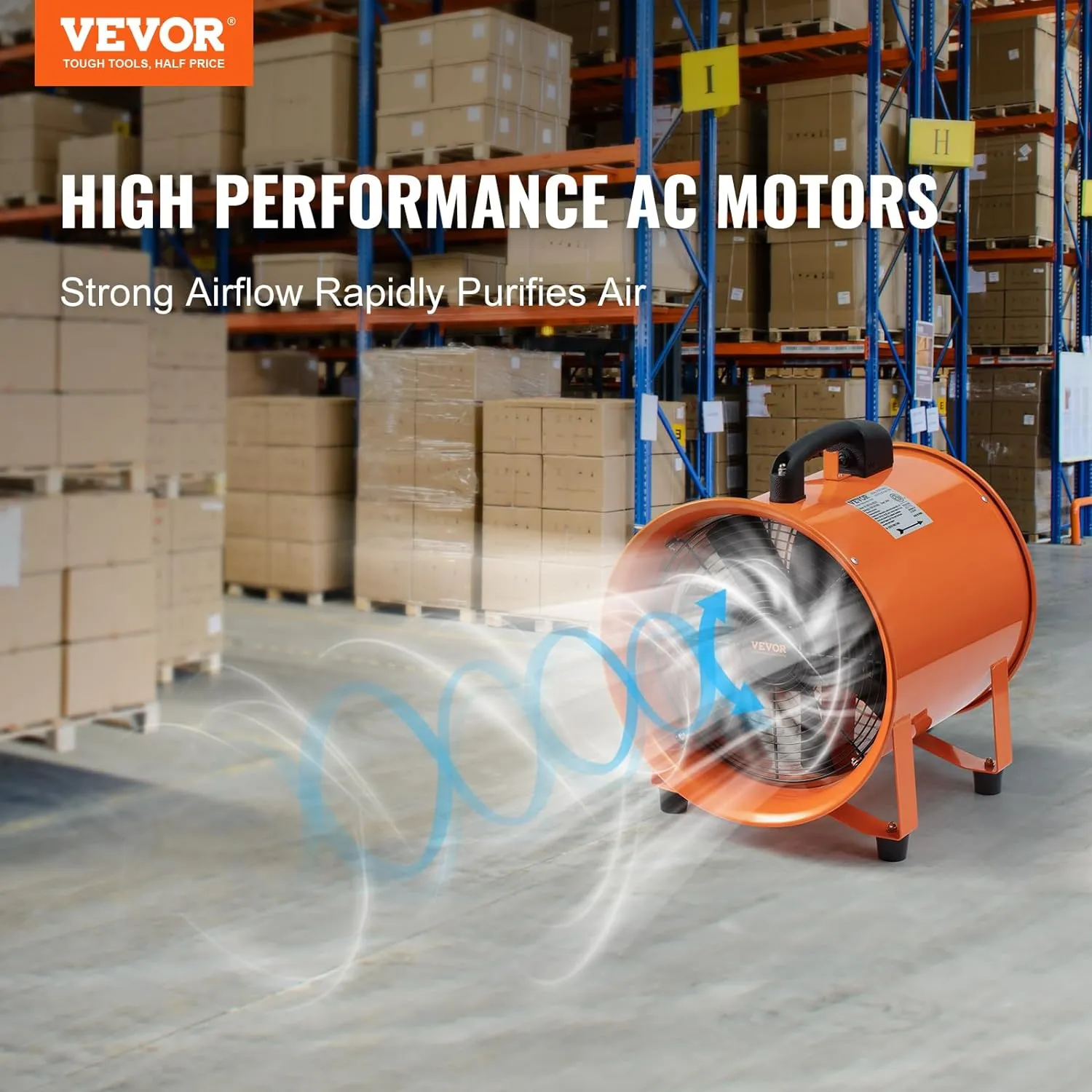VEVOR Industrial Portable Air Blower Ventilator with Hose, 1070CFM 8 Inch Heavy Duty Tube Exhaust Fan with 33ft Flexible Duct, 195W High Velocity Air Mover for Extraction and Ventilation