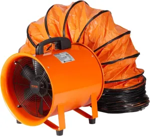 VEVOR Industrial Portable Air Blower Ventilator with Hose, 1070CFM 8 Inch Heavy Duty Tube Exhaust Fan with 33ft Flexible Duct, 195W High Velocity Air Mover for Extraction and Ventilation