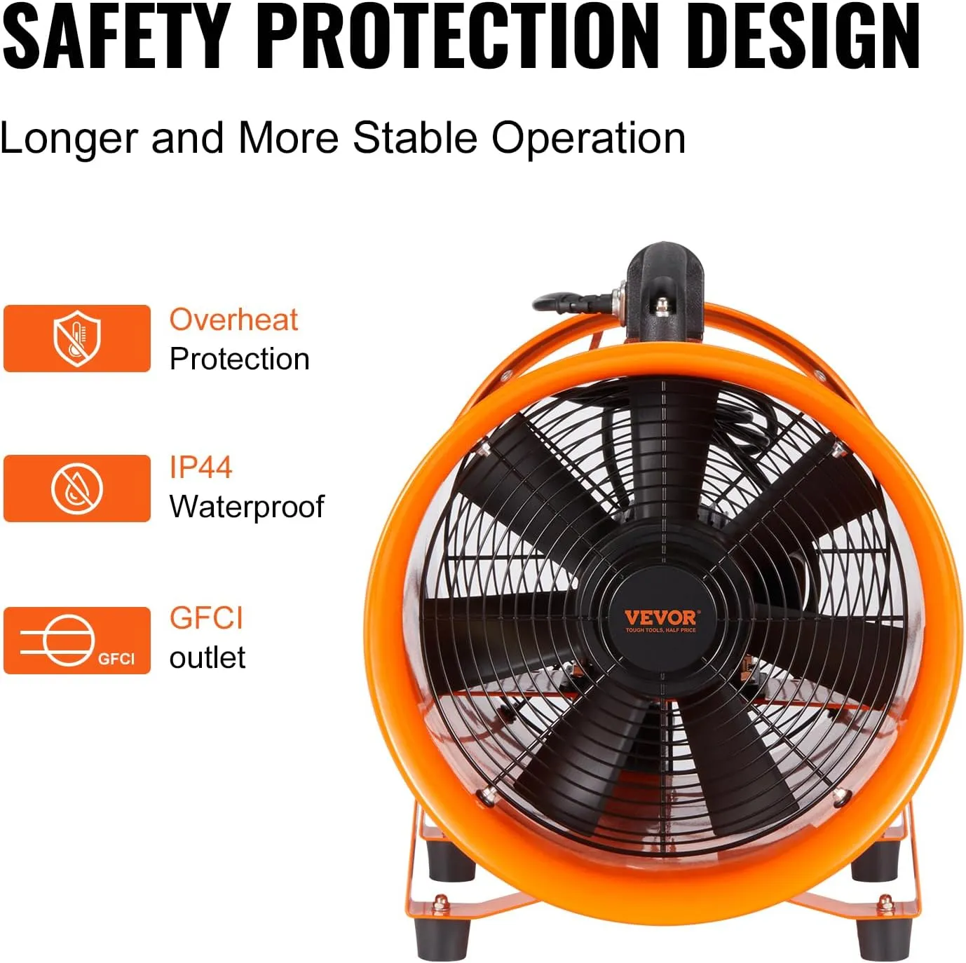 VEVOR Industrial Portable Air Blower Ventilator with Hose, 1070CFM 8 Inch Heavy Duty Tube Exhaust Fan with 33ft Flexible Duct, 195W High Velocity Air Mover for Extraction and Ventilation