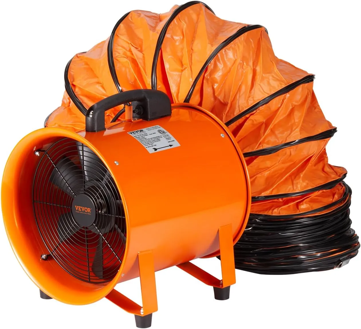 VEVOR Industrial Portable Air Blower Ventilator with Hose, 1070CFM 8 Inch Heavy Duty Tube Exhaust Fan with 33ft Flexible Duct, 195W High Velocity Air Mover for Extraction and Ventilation