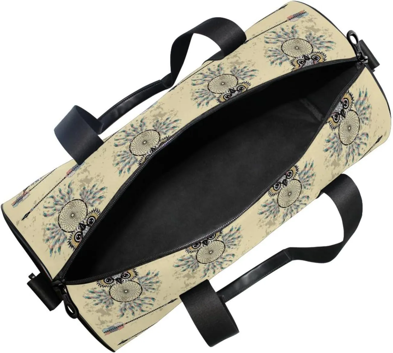 Vintage Beige Dream Catcher Owl Bohemian Style Bohemian Feathers Portable Gym Bag, Travel Bag, Luggage bag, Sports Bag, Toiletry Bag with Handles, Detachable Shoulder Strap 17.6 x 9 x 9 inch