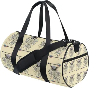 Vintage Beige Dream Catcher Owl Bohemian Style Bohemian Feathers Portable Gym Bag, Travel Bag, Luggage bag, Sports Bag, Toiletry Bag with Handles, Detachable Shoulder Strap 17.6 x 9 x 9 inch
