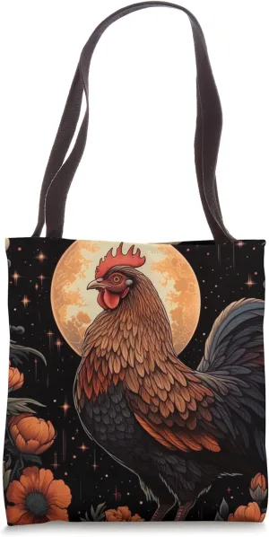 Vintage Chicken Poultry In Retro Vegetation Garden Moon Tote Bag