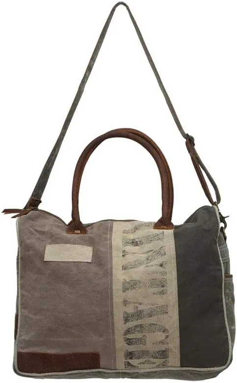 Vintage Genuine Upcycled Canvas Leather Handle Crossbody Bag