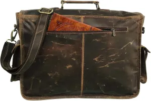 Vintage Handmade Leather Messenger Bag for Laptop Briefcase Best Computer Satchel School Distressed Bag 18 inches (Brown)