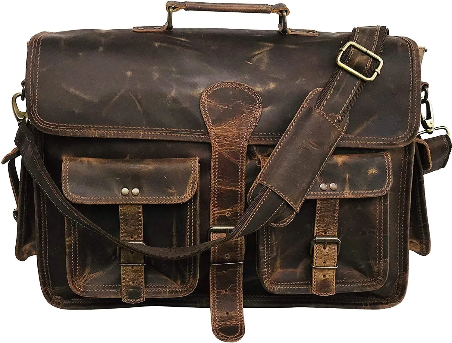 Vintage Handmade Leather Messenger Bag for Laptop Briefcase Best Computer Satchel School Distressed Bag 18 inches (Brown)