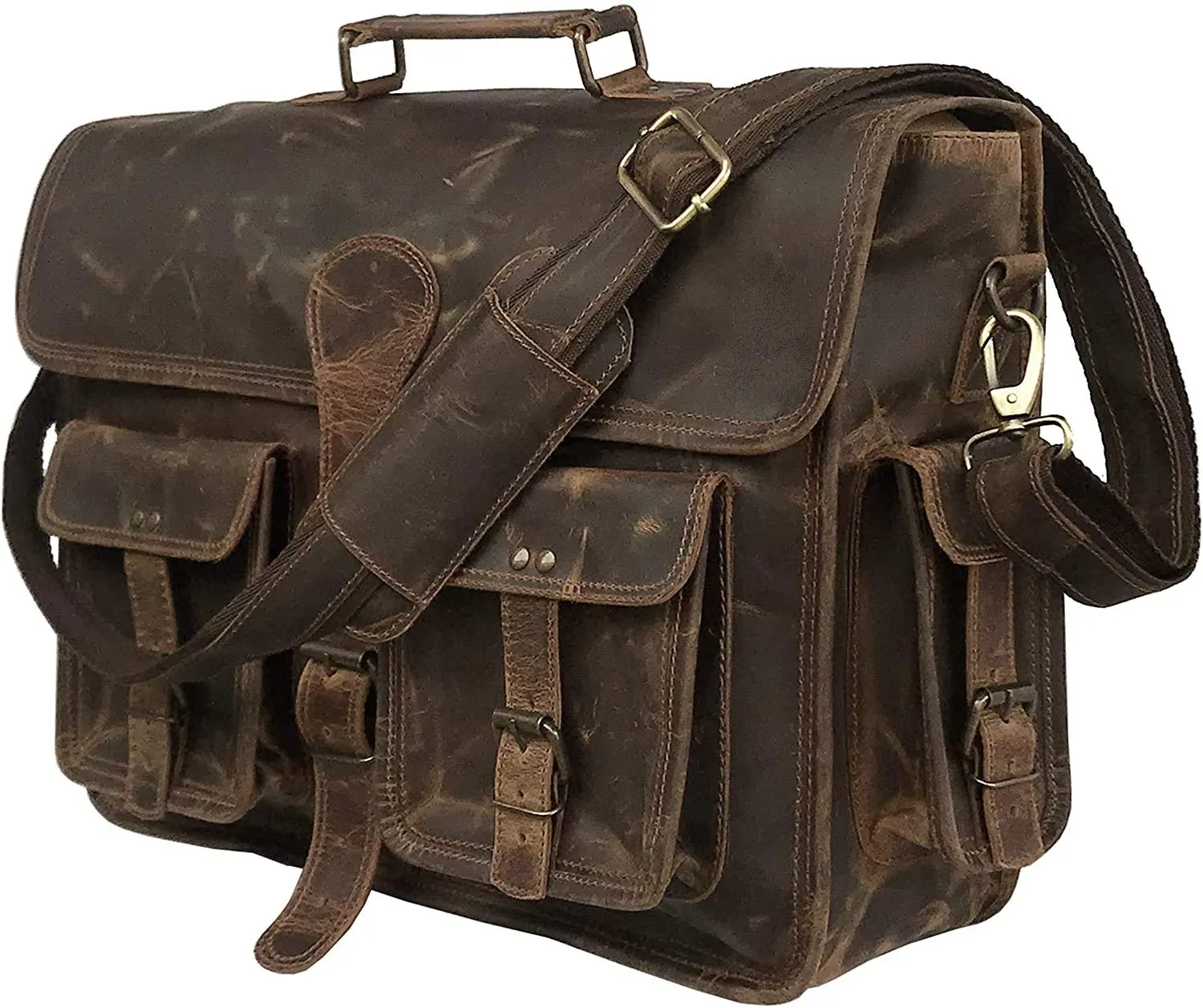 Vintage Handmade Leather Messenger Bag for Laptop Briefcase Best Computer Satchel School Distressed Bag 18 inches (Brown)