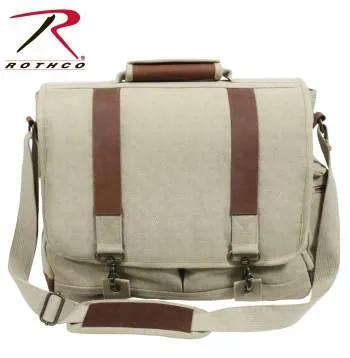 Vintage Style Canvas Pathfinder Laptop Bag With Leather Accents