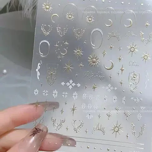 Vintage Totem Bohemian Nail Art Stickers - Moon, Star, and Flower Designs