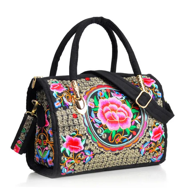 Vintage Women Bag Canvas Flower Embroidered Women Handbag Boho Embroidery Mandala Shoulder Messenger Bag For Woman Girls
