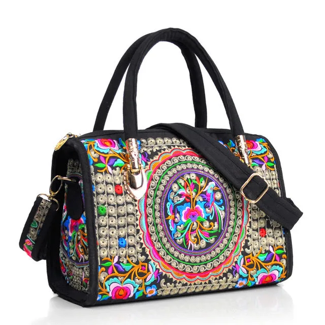 Vintage Women Bag Canvas Flower Embroidered Women Handbag Boho Embroidery Mandala Shoulder Messenger Bag For Woman Girls