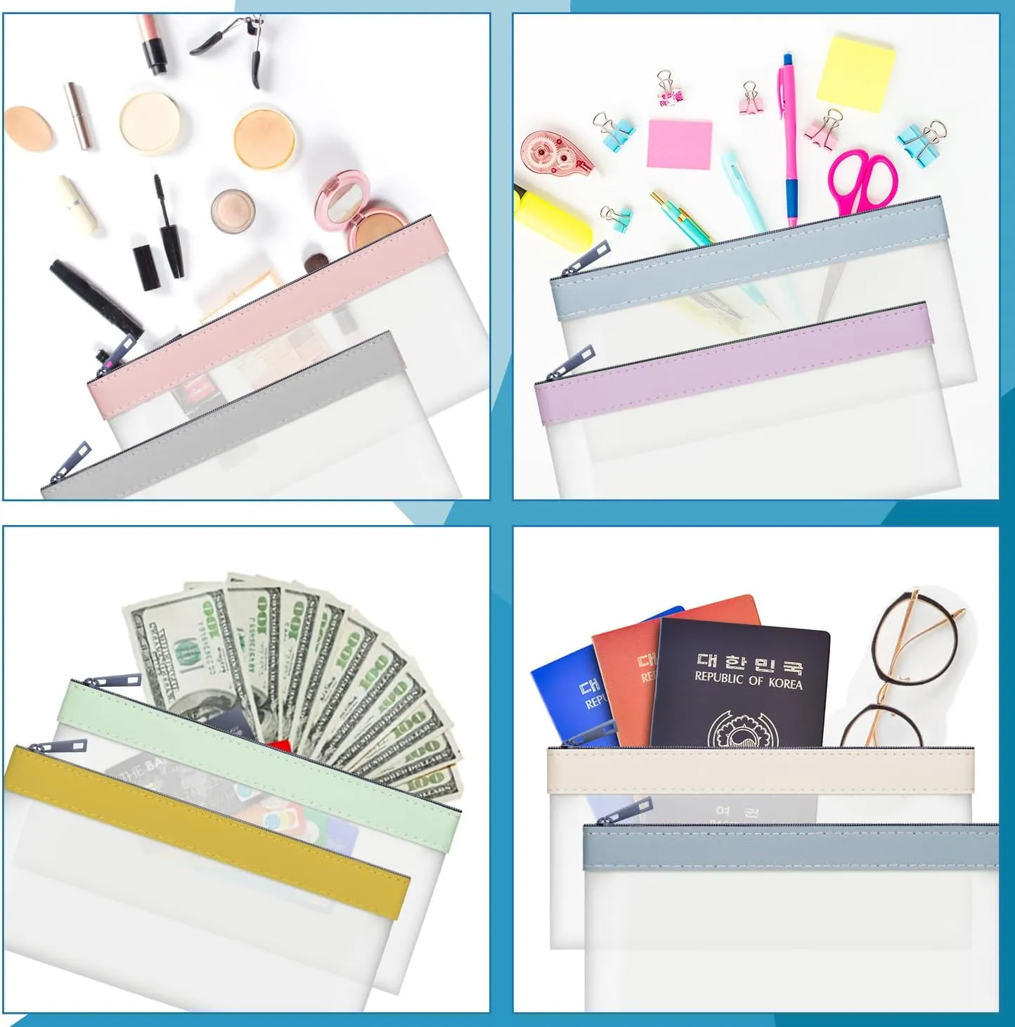 VOCHIC 8 Colours Money Bags with Zipper, 7.6 x 3.7 Inch, Multi-Purpose Check Wallet