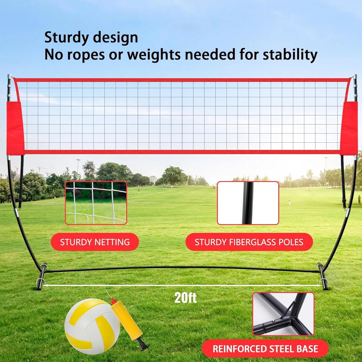 Volleyball Training Net, Freestanding Portable Volleyball Practice Net with Adjustable Heights, Perfect for Backyard, Gym, Beach, Concrete Easy Setup and Sturdy for Men, Women
