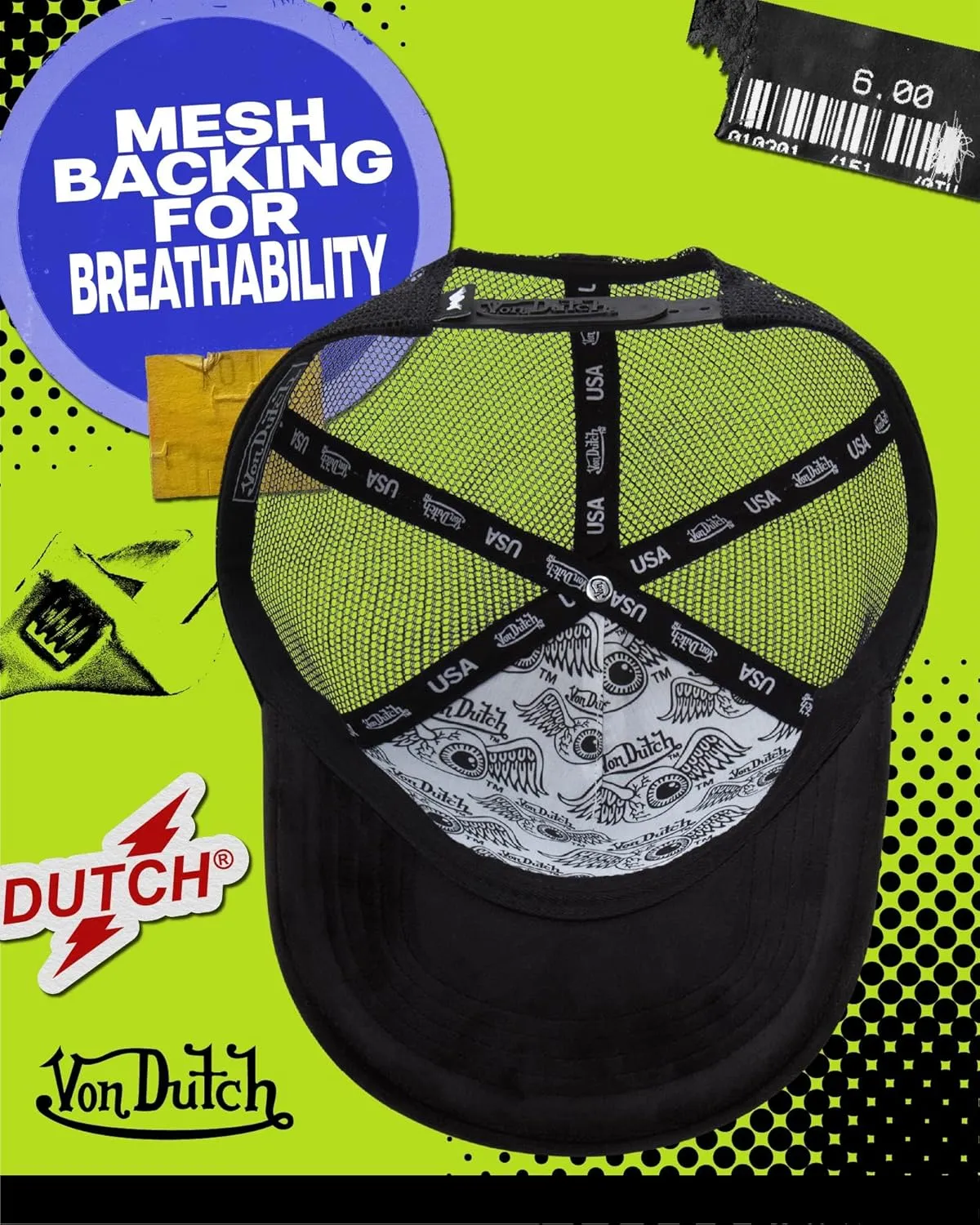 Von Dutch Unisex Trucker Hat - Plush Curved Bill Mesh Back Retro Classic Adjustable Snapback Baseball Cap for Men and Women