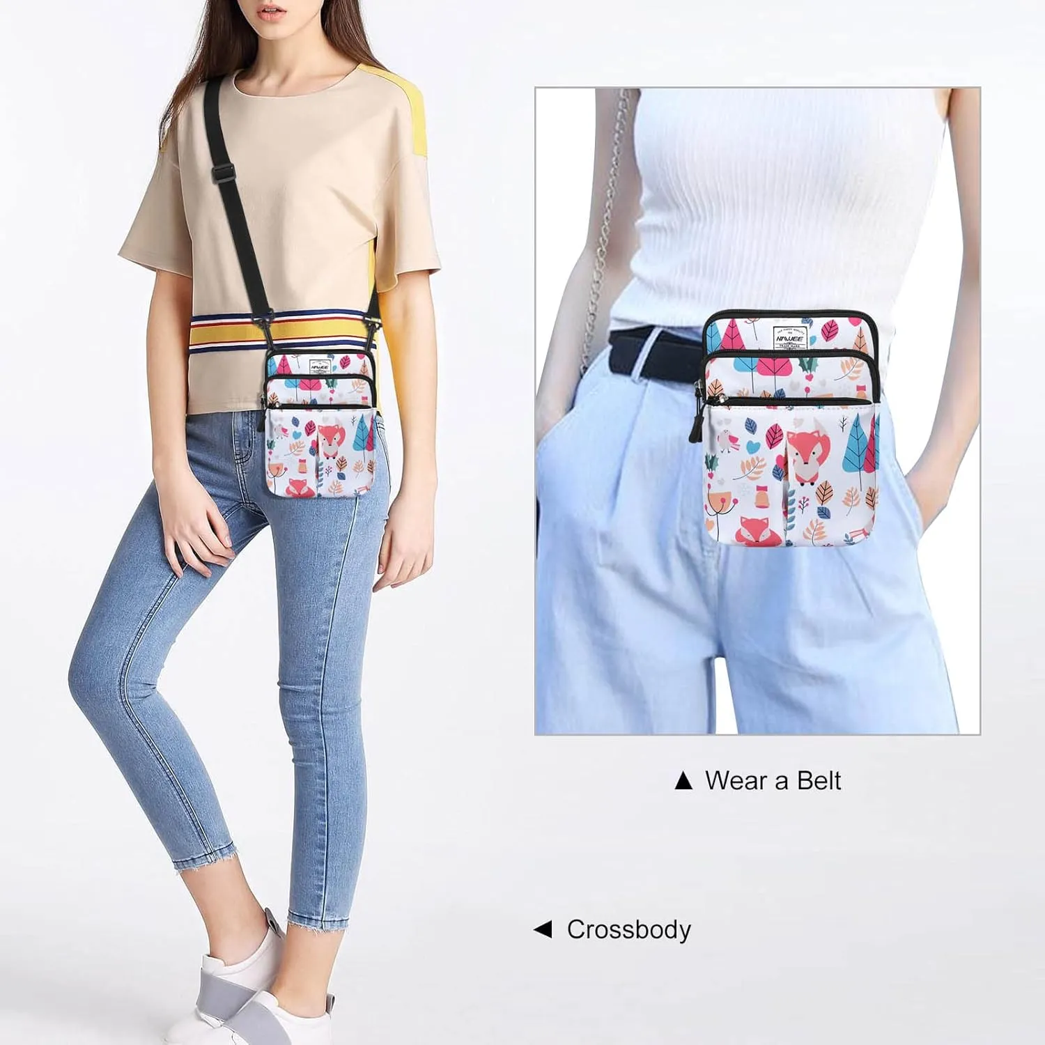 Waist Belt Bag for Women and Men Cross Body Cell Phone Purse Adjustable Shoulder Strap Travel Hip Pouch Multifunctional Fashion Fanny Packs Water Repellent, Fox