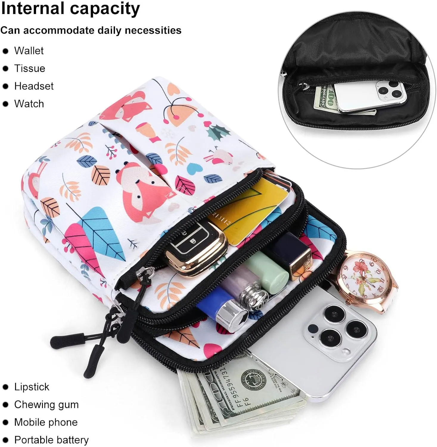 Waist Belt Bag for Women and Men Cross Body Cell Phone Purse Adjustable Shoulder Strap Travel Hip Pouch Multifunctional Fashion Fanny Packs Water Repellent, Fox