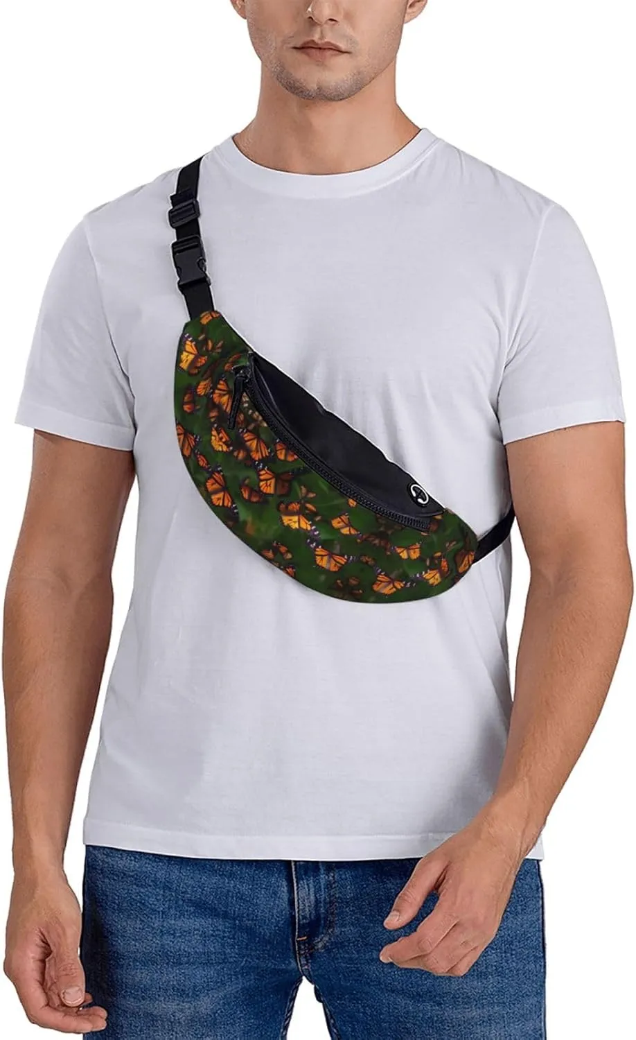 Waist Packs For Men & Women, Fashion Sling Pack With Adjustable Belt For Travel Sports Running.Monarch Butterflly Print