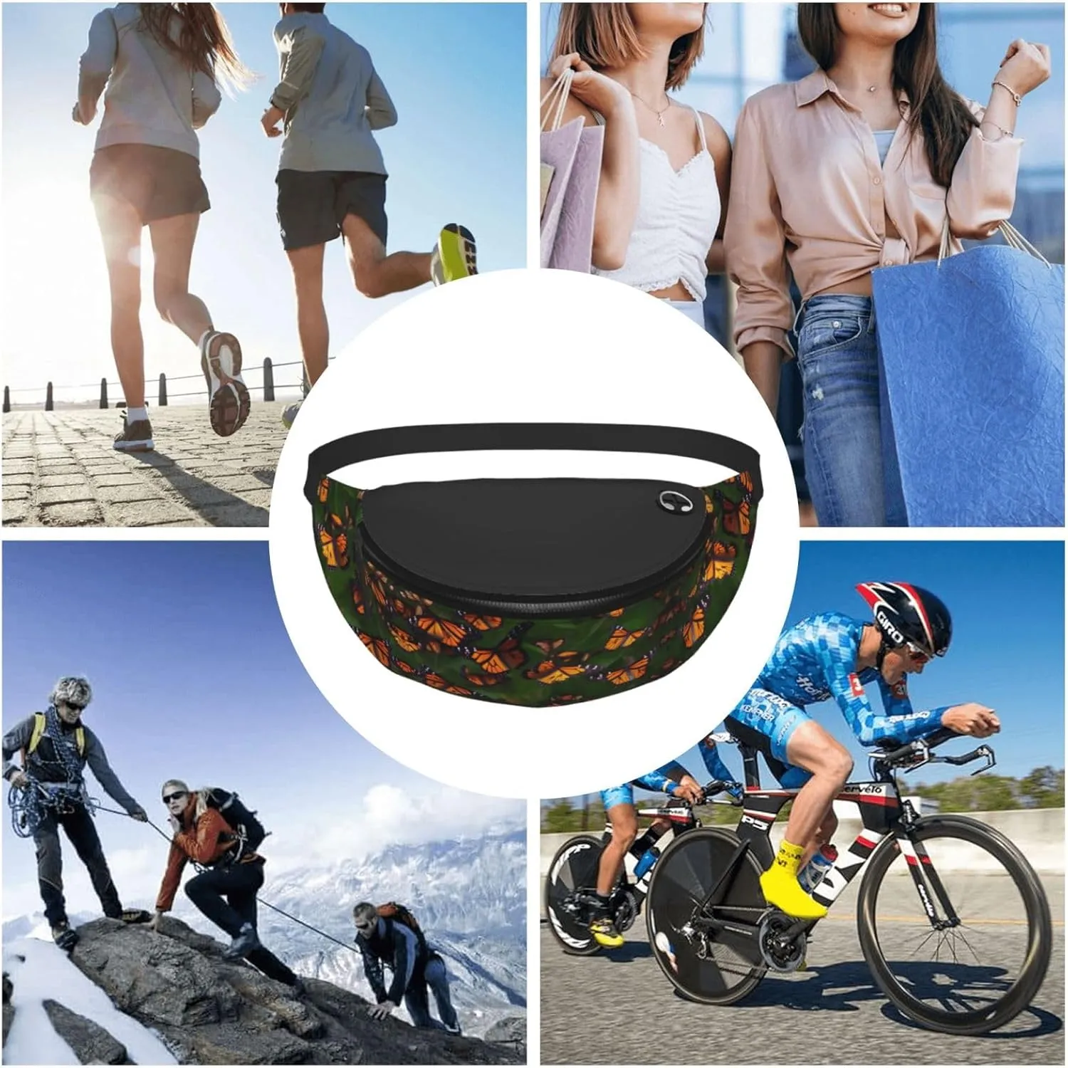 Waist Packs For Men & Women, Fashion Sling Pack With Adjustable Belt For Travel Sports Running.Monarch Butterflly Print