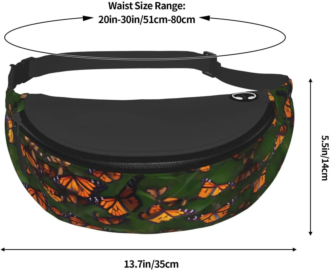 Waist Packs For Men & Women, Fashion Sling Pack With Adjustable Belt For Travel Sports Running.Monarch Butterflly Print