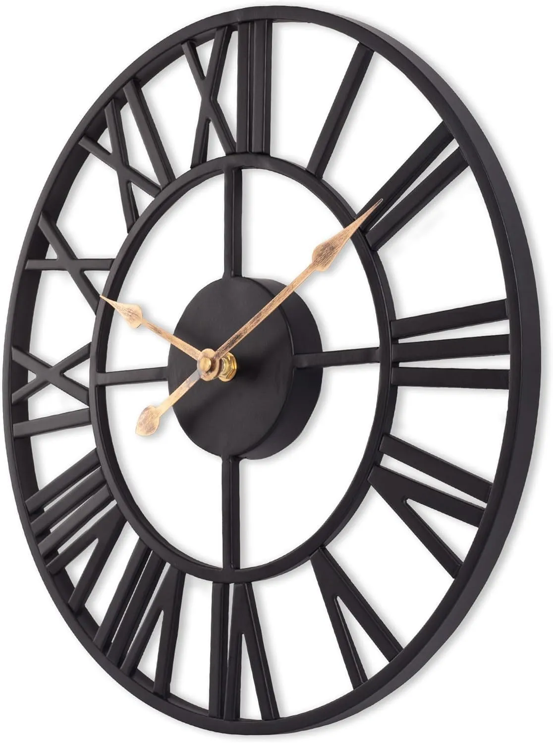 Wall Clocks for Living Room Decor, Black Metal Skeleton Wall Clock Silent Battery Operated, Rustic European Industrial Farmhouse Decorative Wall Clocks for Kitchen, Bedroom, Dining Room-14 in