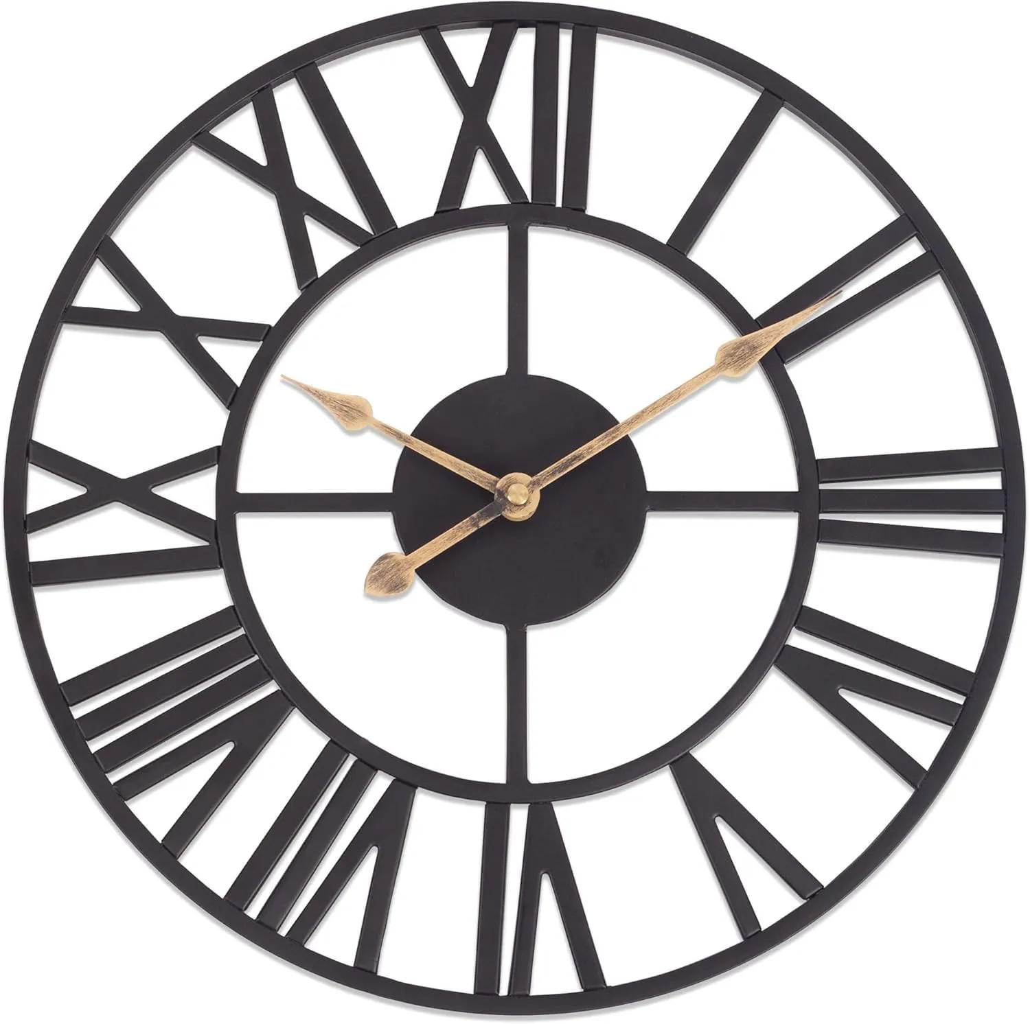 Wall Clocks for Living Room Decor, Black Metal Skeleton Wall Clock Silent Battery Operated, Rustic European Industrial Farmhouse Decorative Wall Clocks for Kitchen, Bedroom, Dining Room-14 in