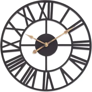Wall Clocks for Living Room Decor, Black Metal Skeleton Wall Clock Silent Battery Operated, Rustic European Industrial Farmhouse Decorative Wall Clocks for Kitchen, Bedroom, Dining Room-14 in