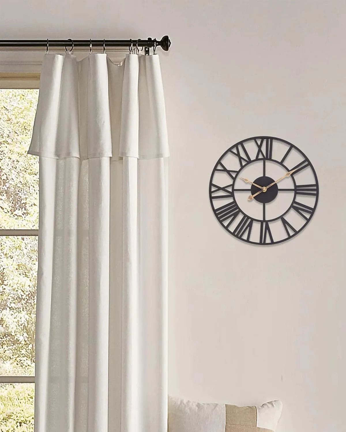 Wall Clocks for Living Room Decor, Black Metal Skeleton Wall Clock Silent Battery Operated, Rustic European Industrial Farmhouse Decorative Wall Clocks for Kitchen, Bedroom, Dining Room-14 in
