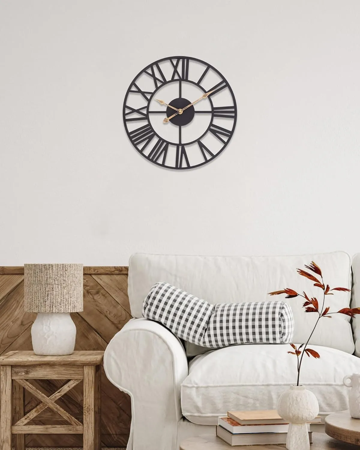 Wall Clocks for Living Room Decor, Black Metal Skeleton Wall Clock Silent Battery Operated, Rustic European Industrial Farmhouse Decorative Wall Clocks for Kitchen, Bedroom, Dining Room-14 in