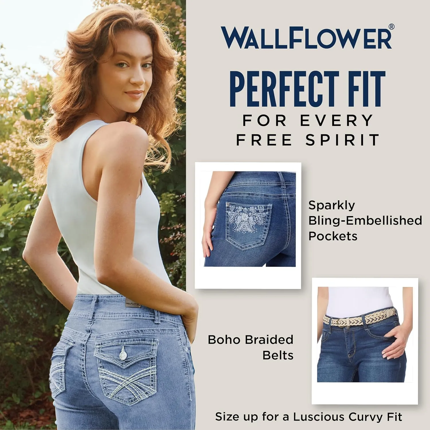 WallFlower Women's Luscious Curvy Denim Shorts Mid-Rise Bling and Belted Insta Stretch Juniors (Standard and Plus)