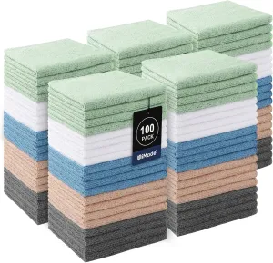 Washcloths Bulk 100 Pack Face Towels (12" x 12"), Highly Soft Wash Cloths and Hand Towels, Fast Drying Multi-Purpose Microfiber Cleansing Cloths for Bathroom, Hotel, Spa, and Salon-Multicolor