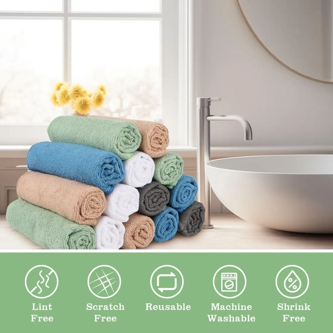 Washcloths Bulk 100 Pack Face Towels (12" x 12"), Highly Soft Wash Cloths and Hand Towels, Fast Drying Multi-Purpose Microfiber Cleansing Cloths for Bathroom, Hotel, Spa, and Salon-Multicolor