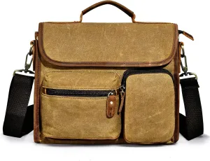 Water Resistant Canvas   Genuine Leather Travel Tote Messenger Cross-body One Shoulder Bag For Men FB202