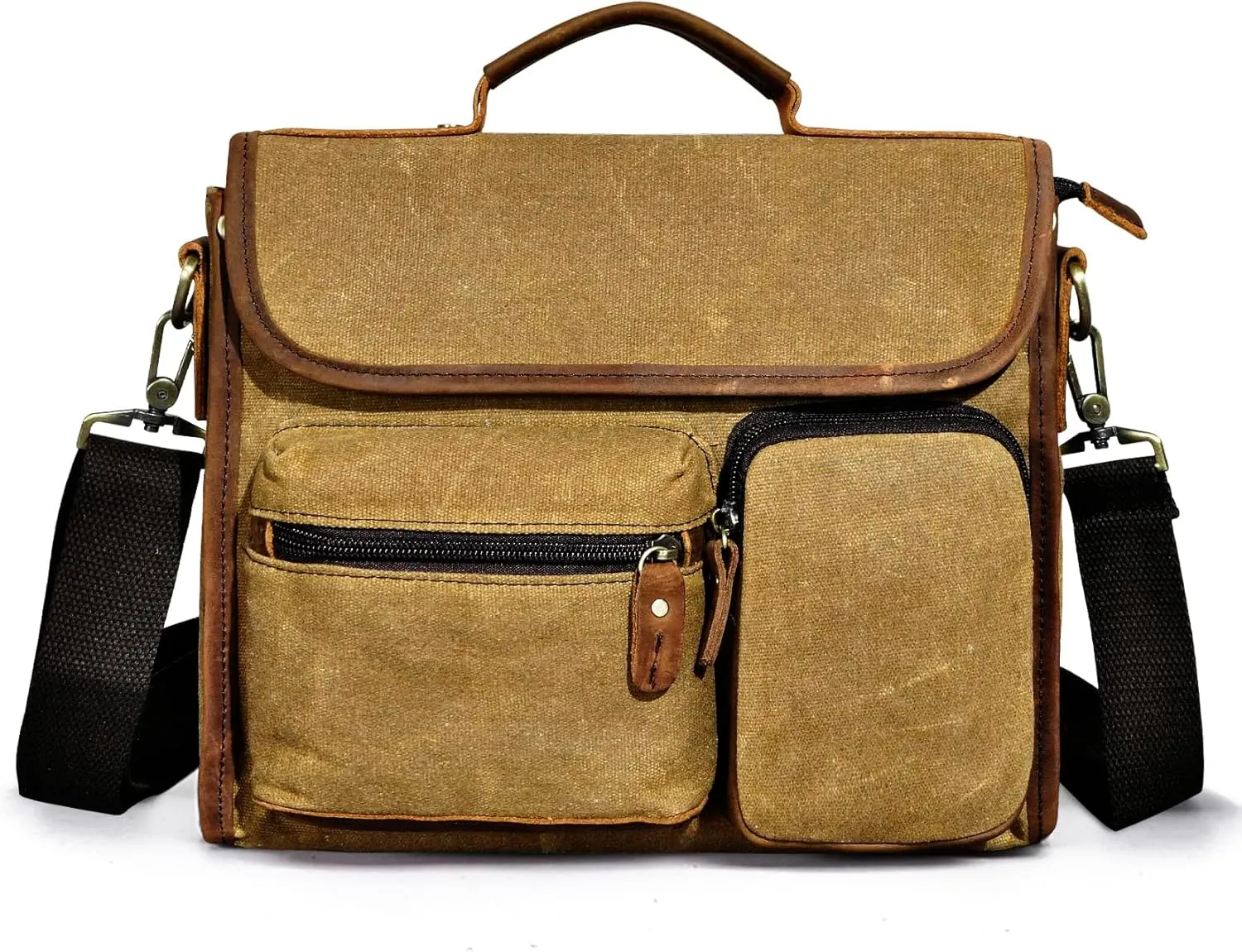 Water Resistant Canvas   Genuine Leather Travel Tote Messenger Cross-body One Shoulder Bag For Men FB202