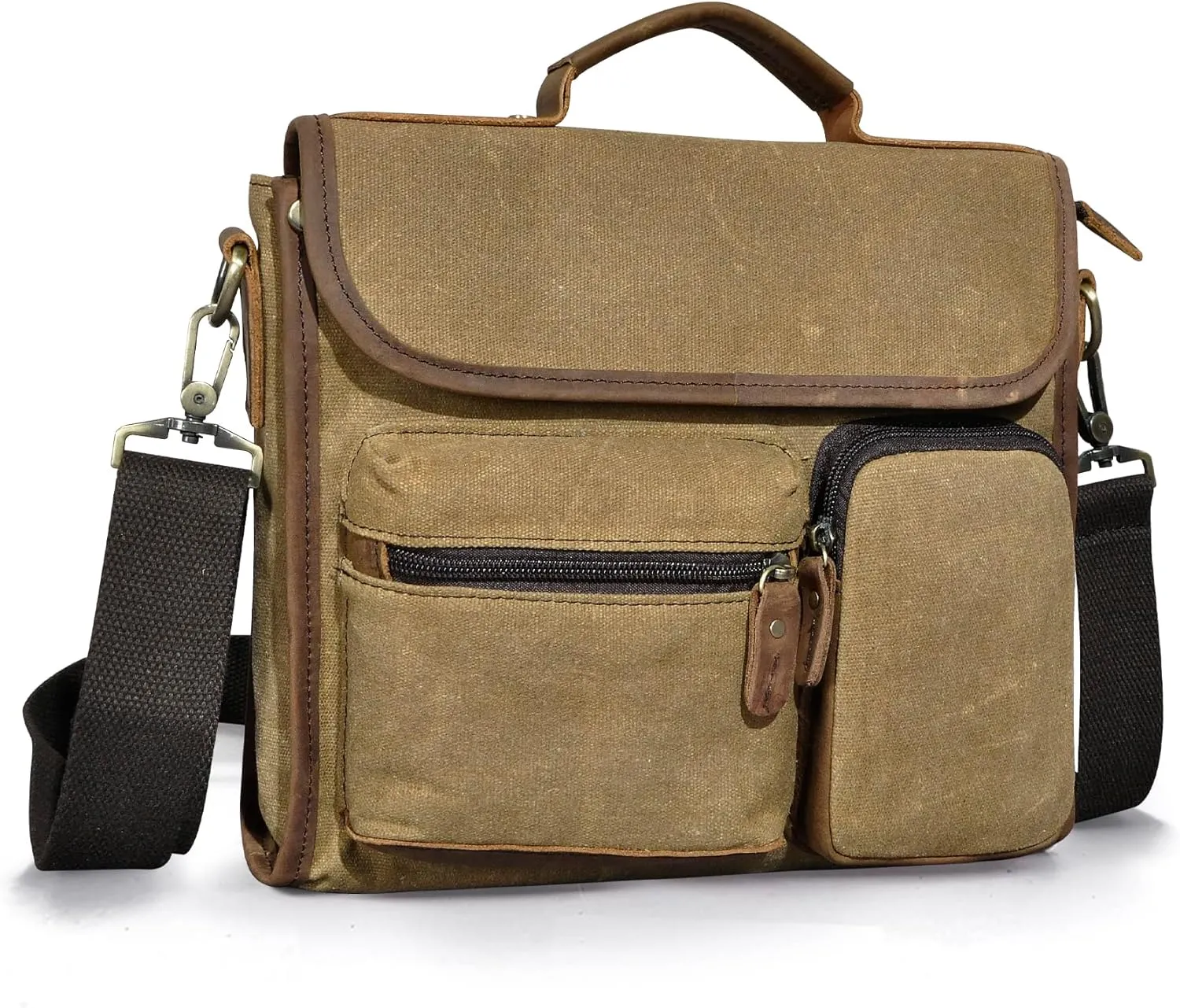 Water Resistant Canvas   Genuine Leather Travel Tote Messenger Cross-body One Shoulder Bag For Men FB202