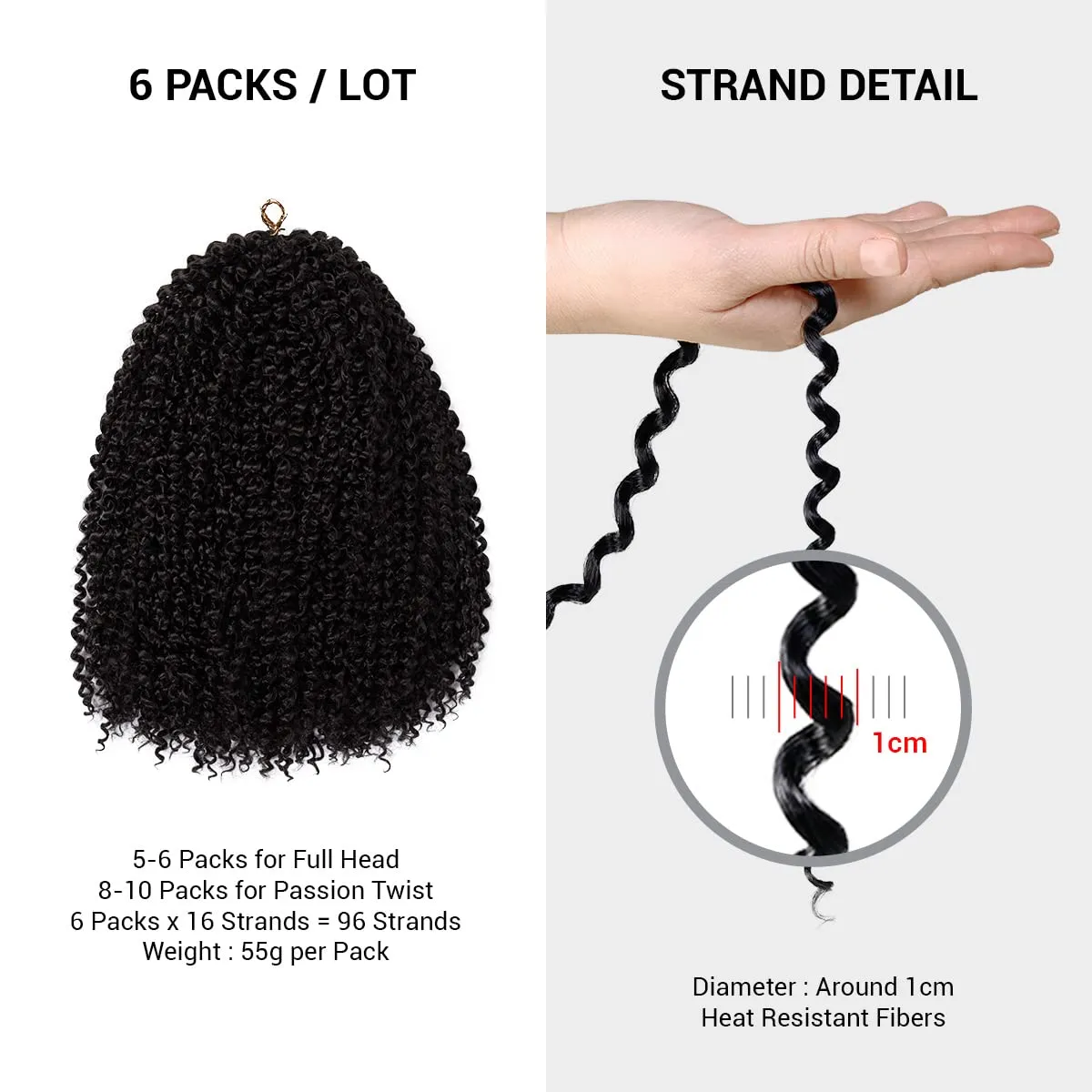 Water Wave Crochet Braids Hair, 22 Inch, 6 Packs, Synthetic Extensions for Passion Twists, Butterfly Locs, and Bohemian Styles, (1B, Off Black)