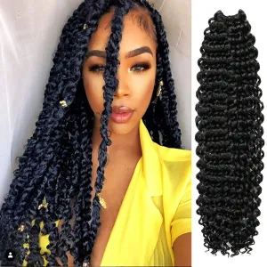 Water Wave Crochet Braids Hair, 22 Inch, 6 Packs, Synthetic Extensions for Passion Twists, Butterfly Locs, and Bohemian Styles, (1B, Off Black)