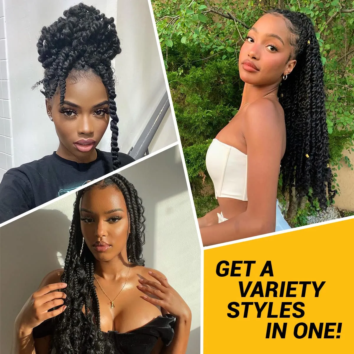 Water Wave Crochet Braids Hair, 22 Inch, 6 Packs, Synthetic Extensions for Passion Twists, Butterfly Locs, and Bohemian Styles, (1B, Off Black)