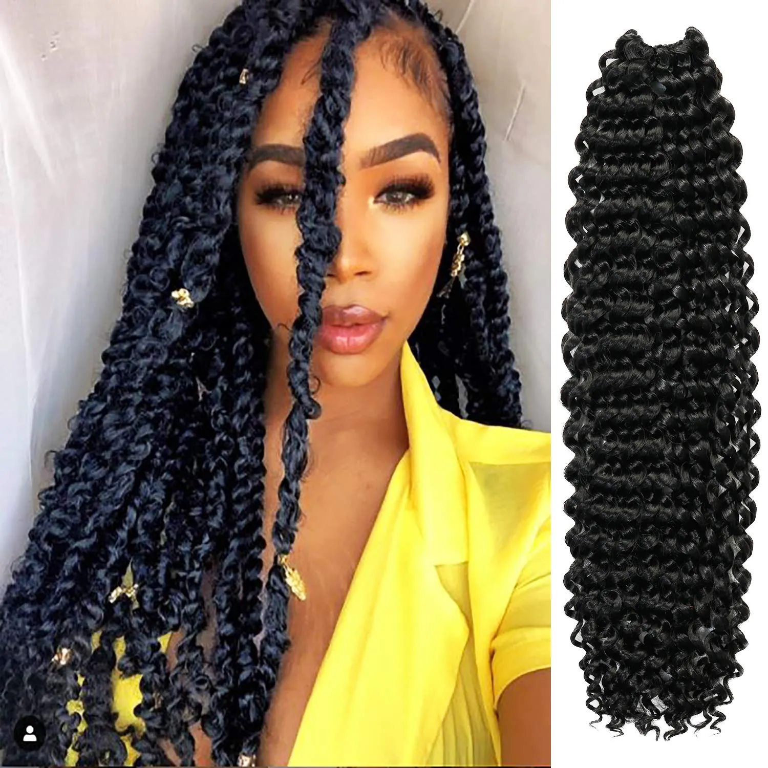 Water Wave Crochet Braids Hair, 22 Inch, 6 Packs, Synthetic Extensions for Passion Twists, Butterfly Locs, and Bohemian Styles, (1B, Off Black)