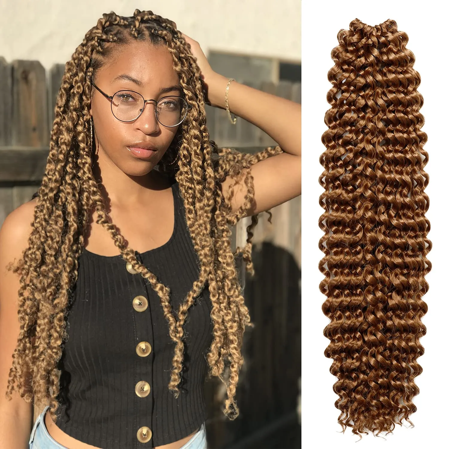 Water Wave Crochet Braids Hair, 22 Inch, 6 Packs, Synthetic Extensions for Passion Twists, Butterfly Locs, and Bohemian Styles, (27, Honey Blonde)