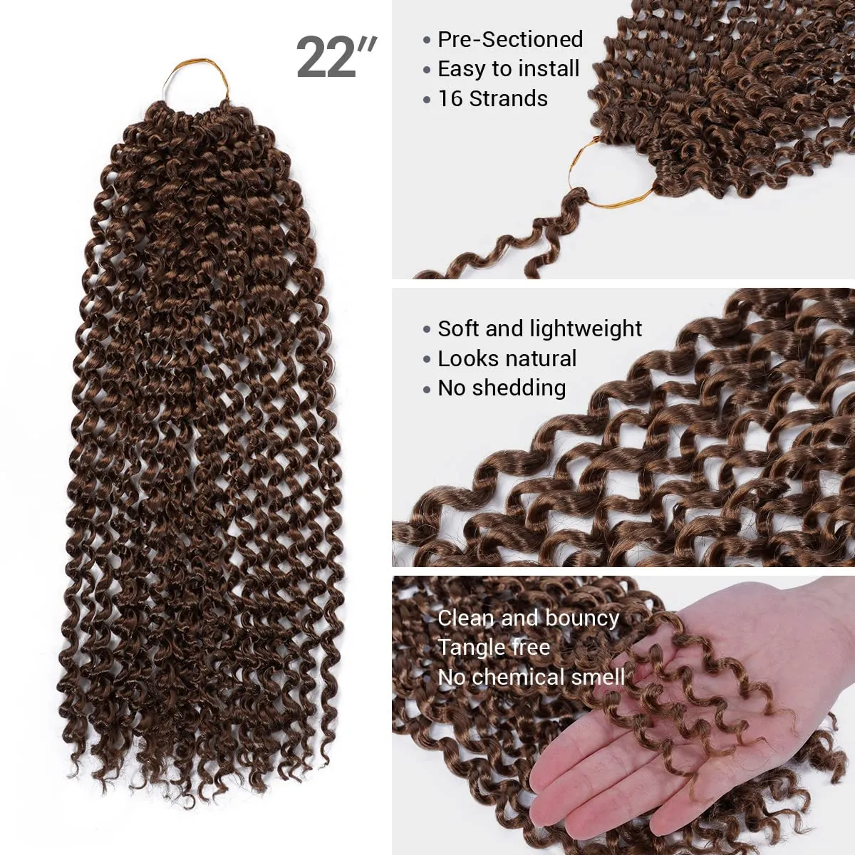 Water Wave Crochet Braids Hair, 22 Inch, 6 Packs, Synthetic Extensions for Passion Twists, Butterfly Locs, and Bohemian Styles, (27, Honey Blonde)
