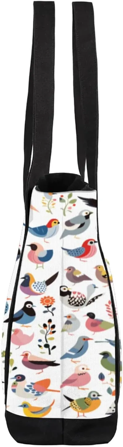 Watercolor Blue Wildflower Canvas Tote Bag Casual Shoulder Handbag Large Shopping Bags With 5 Pocket