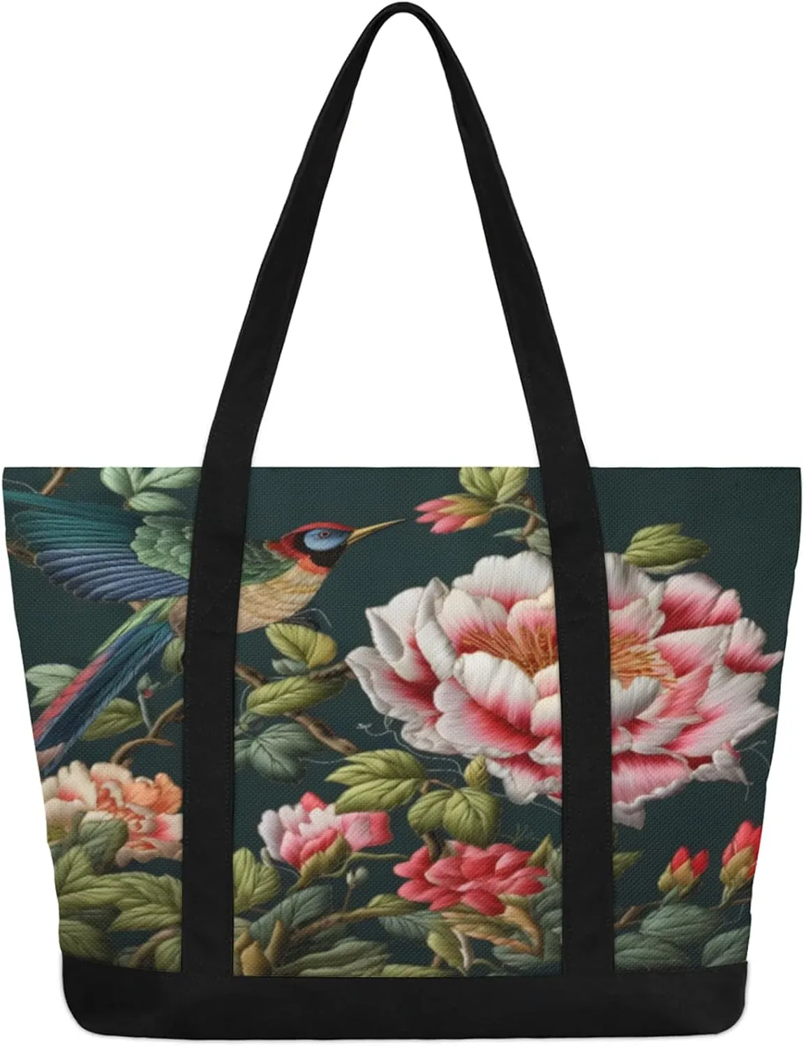 Watercolor Blue Wildflower Canvas Tote Bag Casual Shoulder Handbag Large Shopping Bags With 5 Pocket
