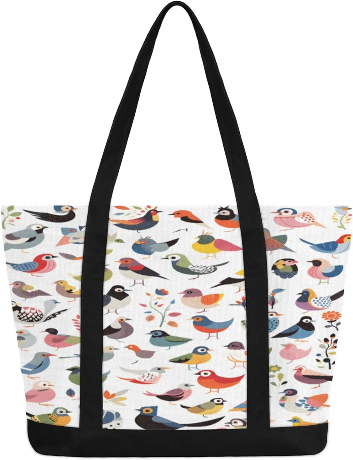 Watercolor Blue Wildflower Canvas Tote Bag Casual Shoulder Handbag Large Shopping Bags With 5 Pocket