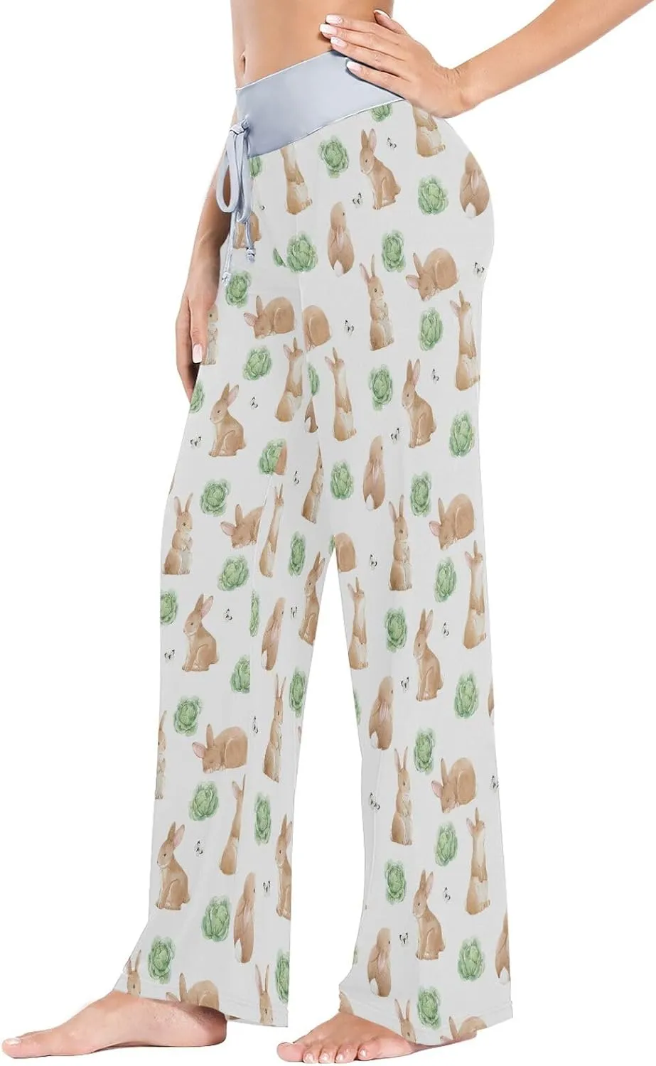 Watercolor Rabbits Cabbage Womens Pajama Pants Casual Lounge Pajama Bottoms Soft Sleepwear Yoga Pants L