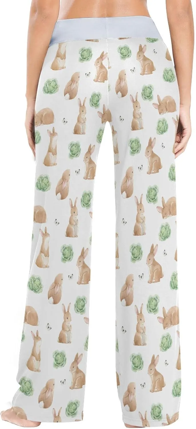 Watercolor Rabbits Cabbage Womens Pajama Pants Casual Lounge Pajama Bottoms Soft Sleepwear Yoga Pants L