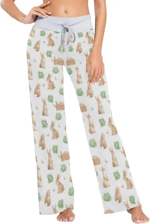 Watercolor Rabbits Cabbage Womens Pajama Pants Casual Lounge Pajama Bottoms Soft Sleepwear Yoga Pants L