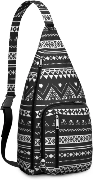 Waterproof Boho Sling Bag Backpack for Men Women Vintage Crossbody Daypack Adjustable Shoulder Chest Bag for Hiking Travel