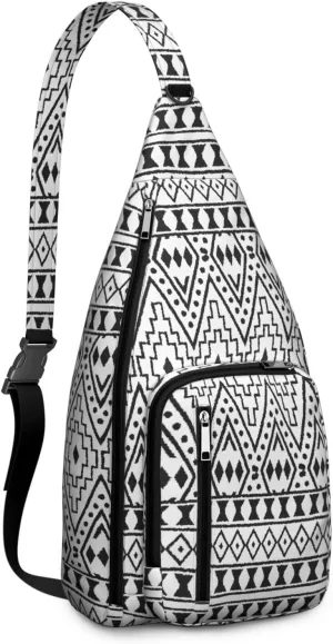Waterproof Boho Sling Bag Backpack for Men Women Vintage Crossbody Daypack Adjustable Shoulder Chest Bag for Hiking Travel