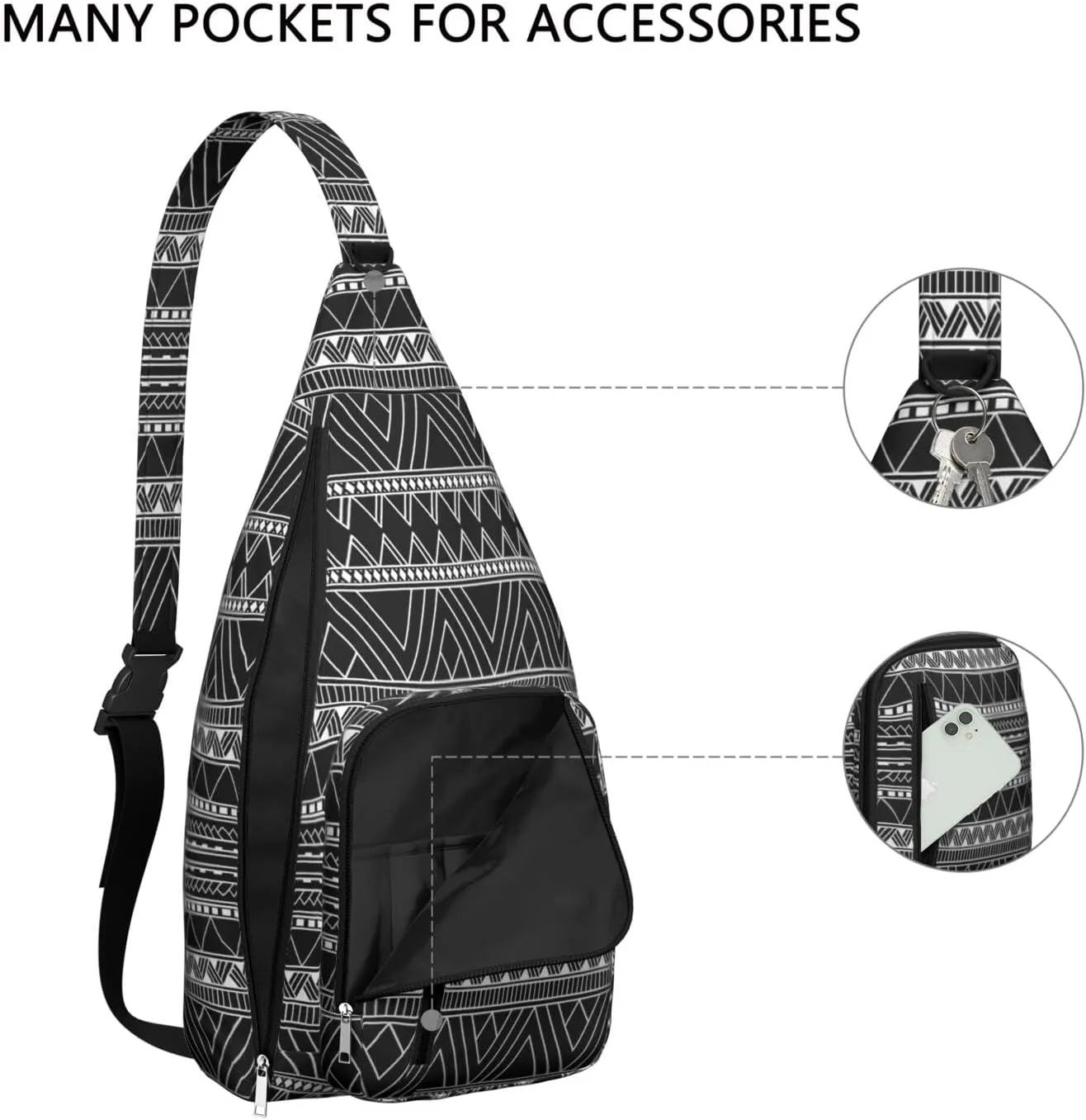 Waterproof Boho Sling Bag Backpack for Men Women Vintage Crossbody Daypack Adjustable Shoulder Chest Bag for Hiking Travel